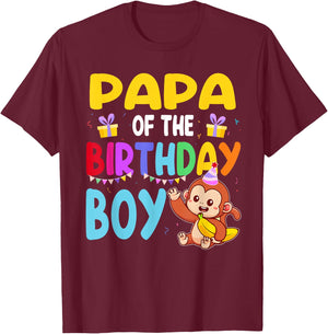 Papa Of The Birthday Boy Monkey Family Matching T-Shirt - T-Shirt | Maroon