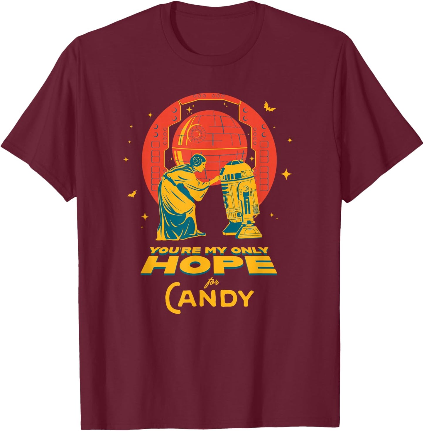Star Wars Halloween Leia R2-D2 You’re My Only Hope for Candy T-Shirt - T-Shirt | Maroon
