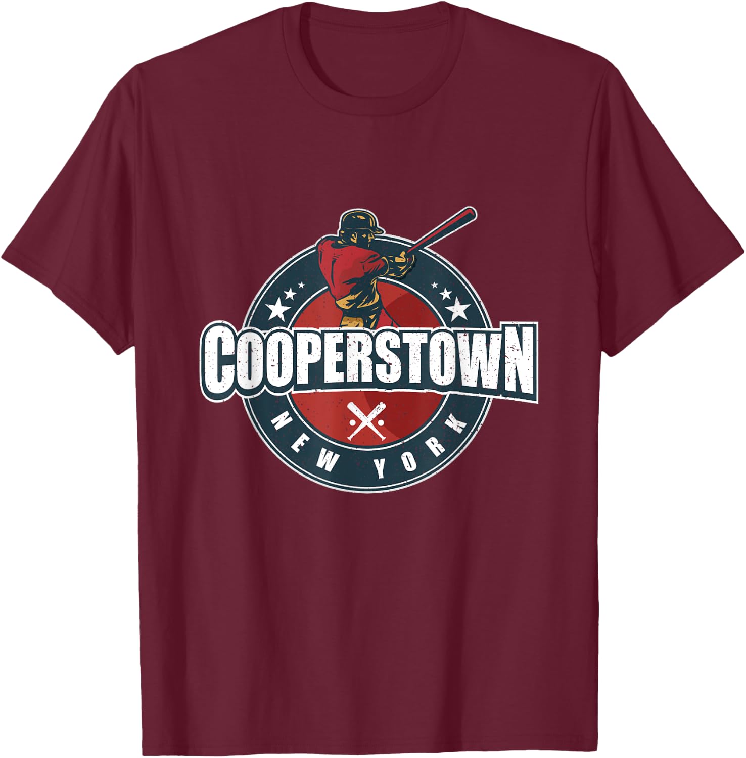Vintage Baseball Badge Cooperstown New York Travel Souvenir T-Shirt - T-Shirt | Maroon