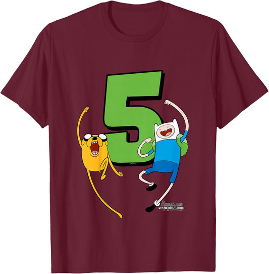Kids Adventure Time Finn and Jake 5th Birthday T-Shirt - T-Shirt | Maroon