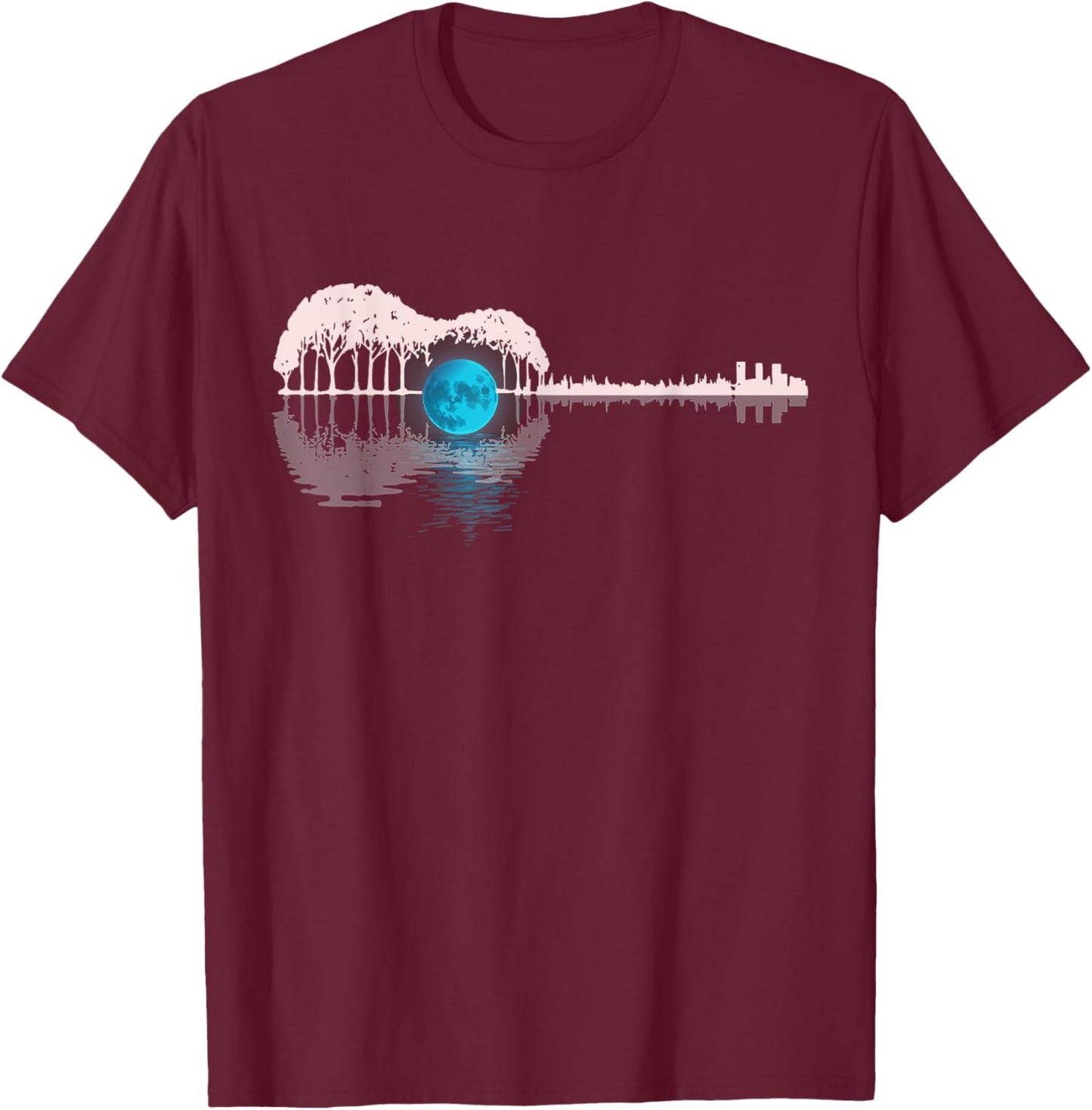 Guitar Lake Shadow Guitarists Musician Acoustic Guitar Lover T-Shirt - T-Shirt | Maroon
