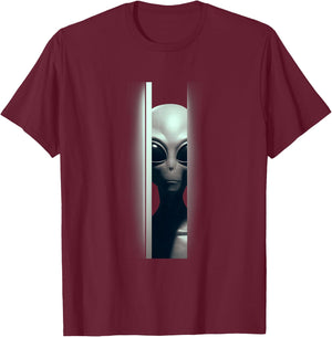 Alien Peeking Zeta-Reticuli Ufonaut UFO Abduction Sci-fi T-Shirt - T-Shirt | Maroon