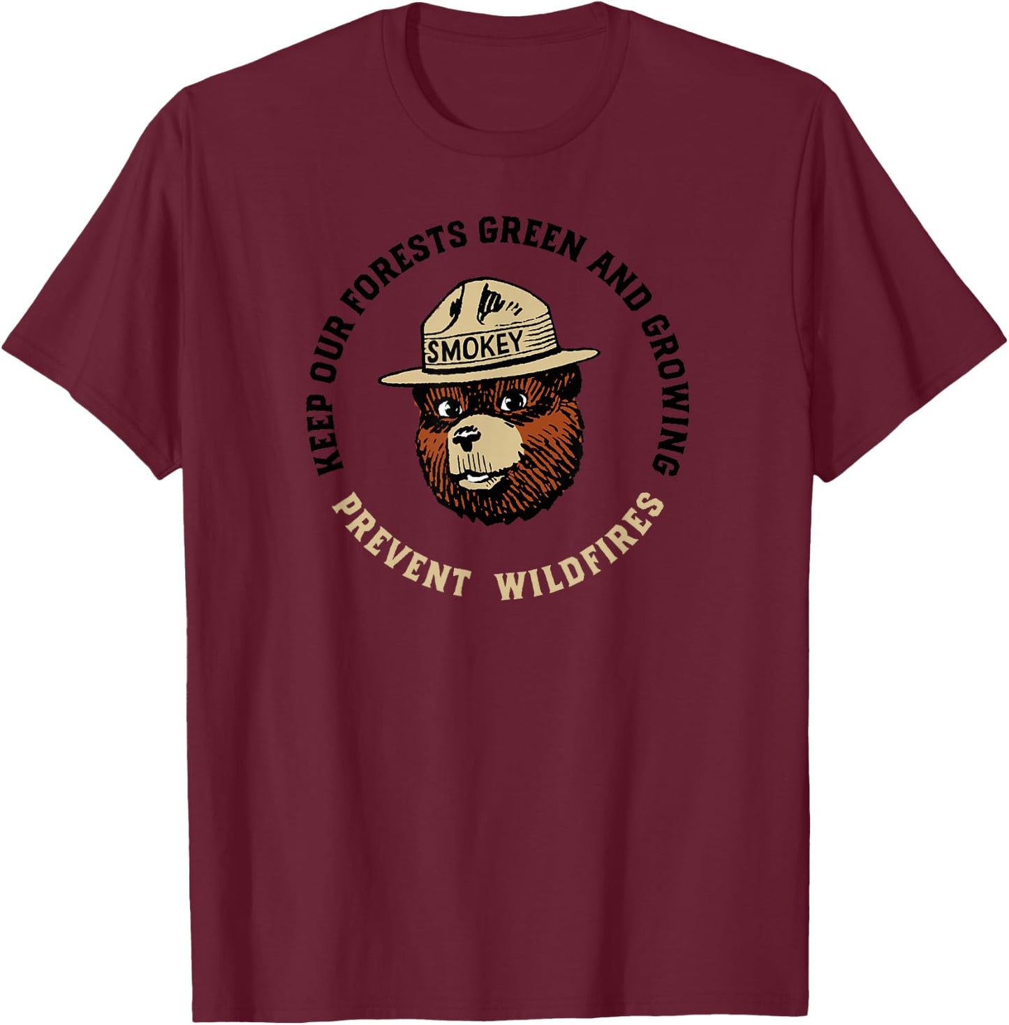 Smokey Bear Keep Our Forests Green & Growing! Vintage T-Shirt - T-Shirt | Maroon