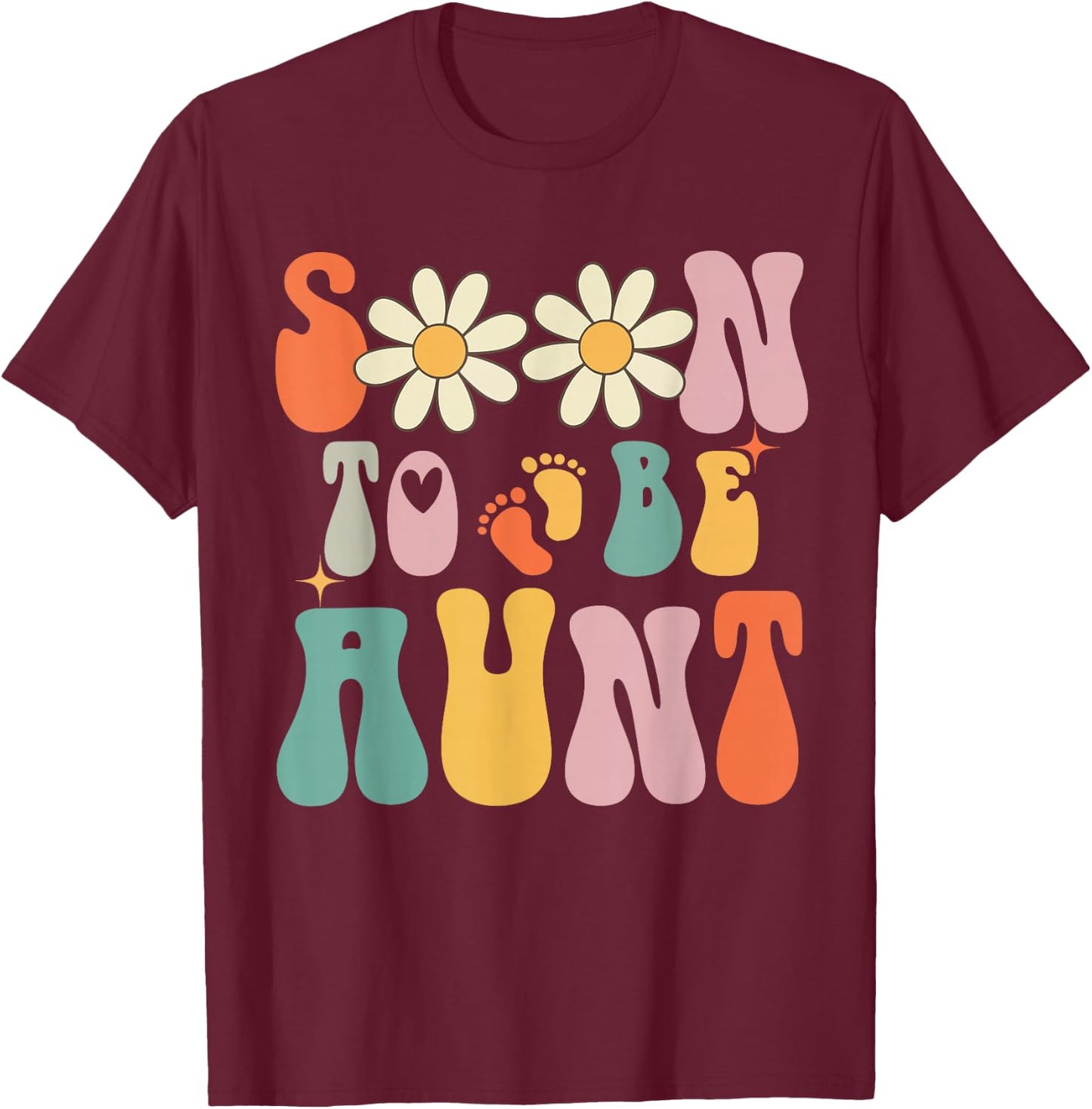 Soon To Be Aunt, Groovy Retro First Time Aunt, New Aunt 2025 , Small, Black T-Shirt - T-Shirt | Maroon