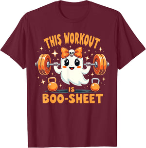 This Workout Is Boo-Sheet Ghost Funny Halloween Gym Fitness T-Shirt - T-Shirt | Maroon