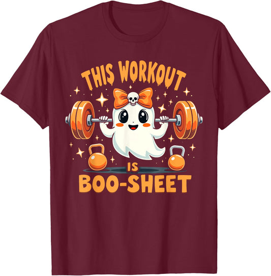 This Workout Is Boo-Sheet Ghost Funny Halloween Gym Fitness T-Shirt - T-Shirt | Maroon