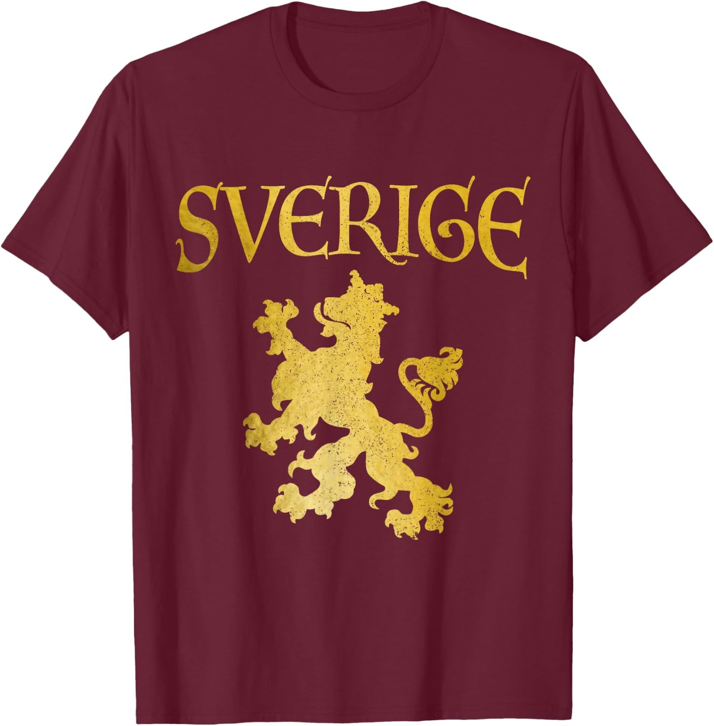 Sverige Lion Swedish Flag Pride Sweden Vintage T-Shirt - T-Shirt | Maroon