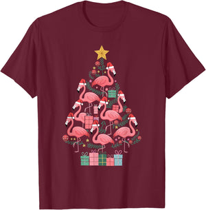 Flamingo Christmas Tree T-Shirt - T-Shirt | Maroon