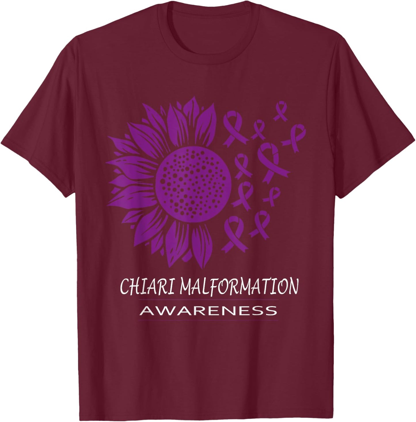 Wear Purple Chiari Malformation Awareness Sunflower T-Shirt - T-Shirt | Maroon