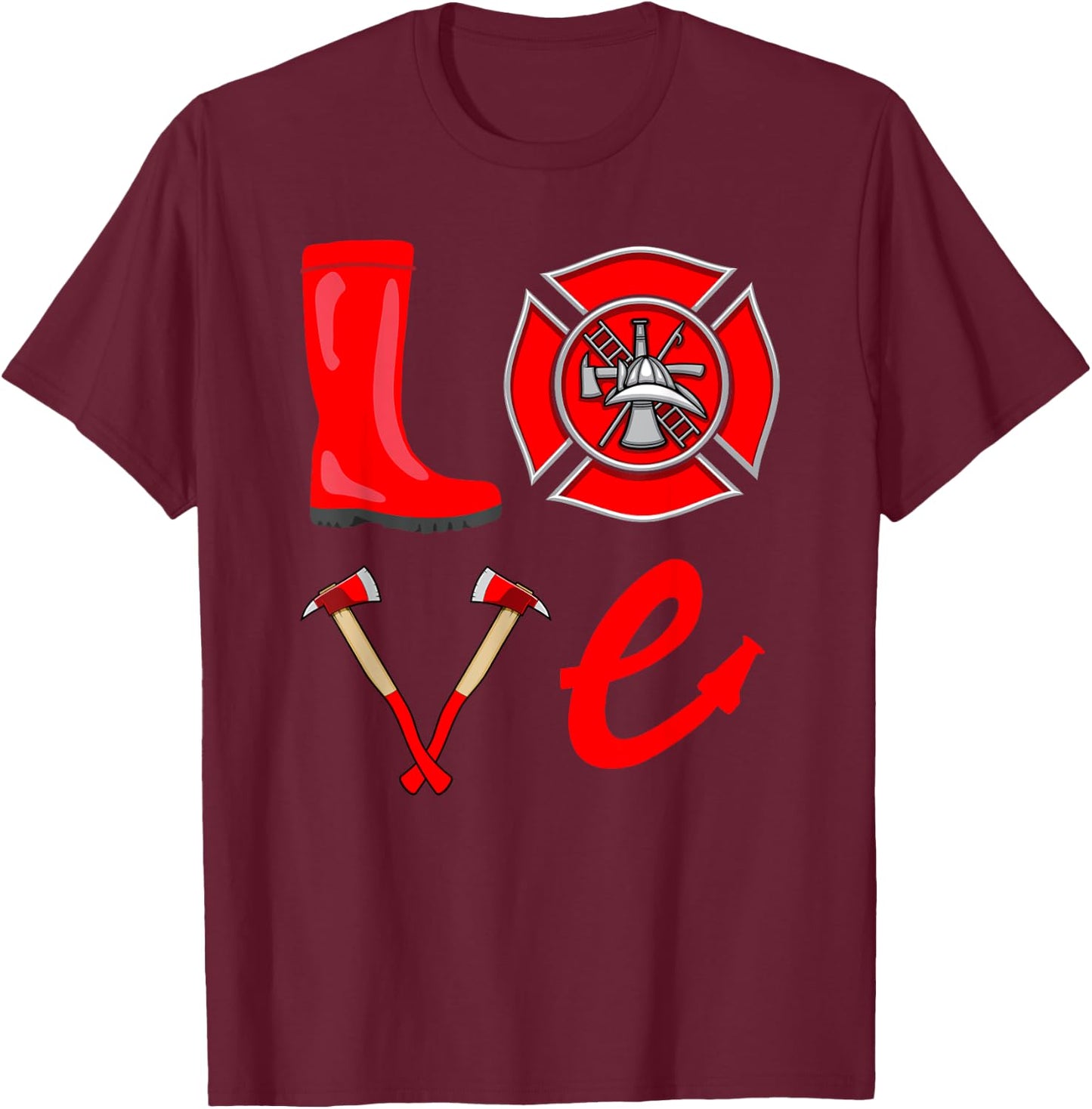 Love Firefighter Fireman Firefighting Fire Truck T-Shirt - T-Shirt | Maroon