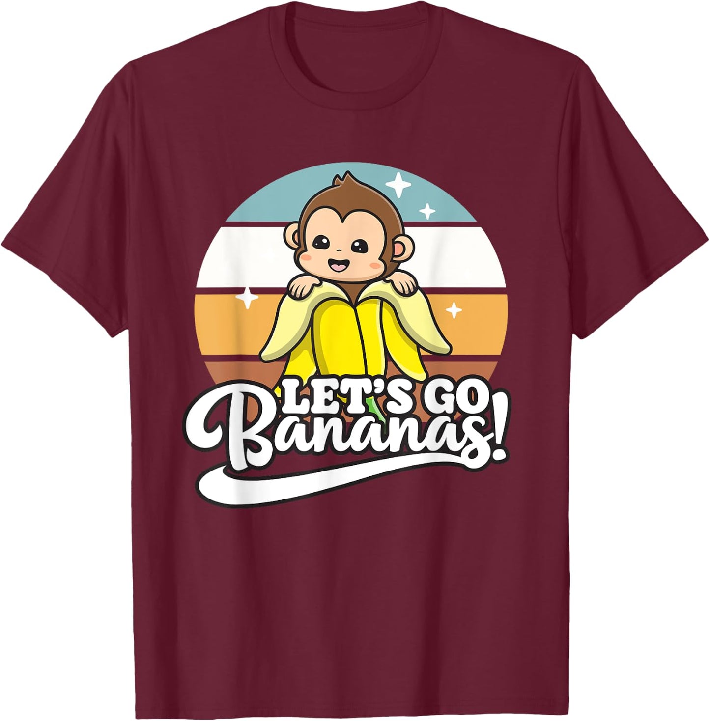 Cute Kawaii Monkey, Funny Let’s Go Bananas T-Shirt - T-Shirt | Maroon