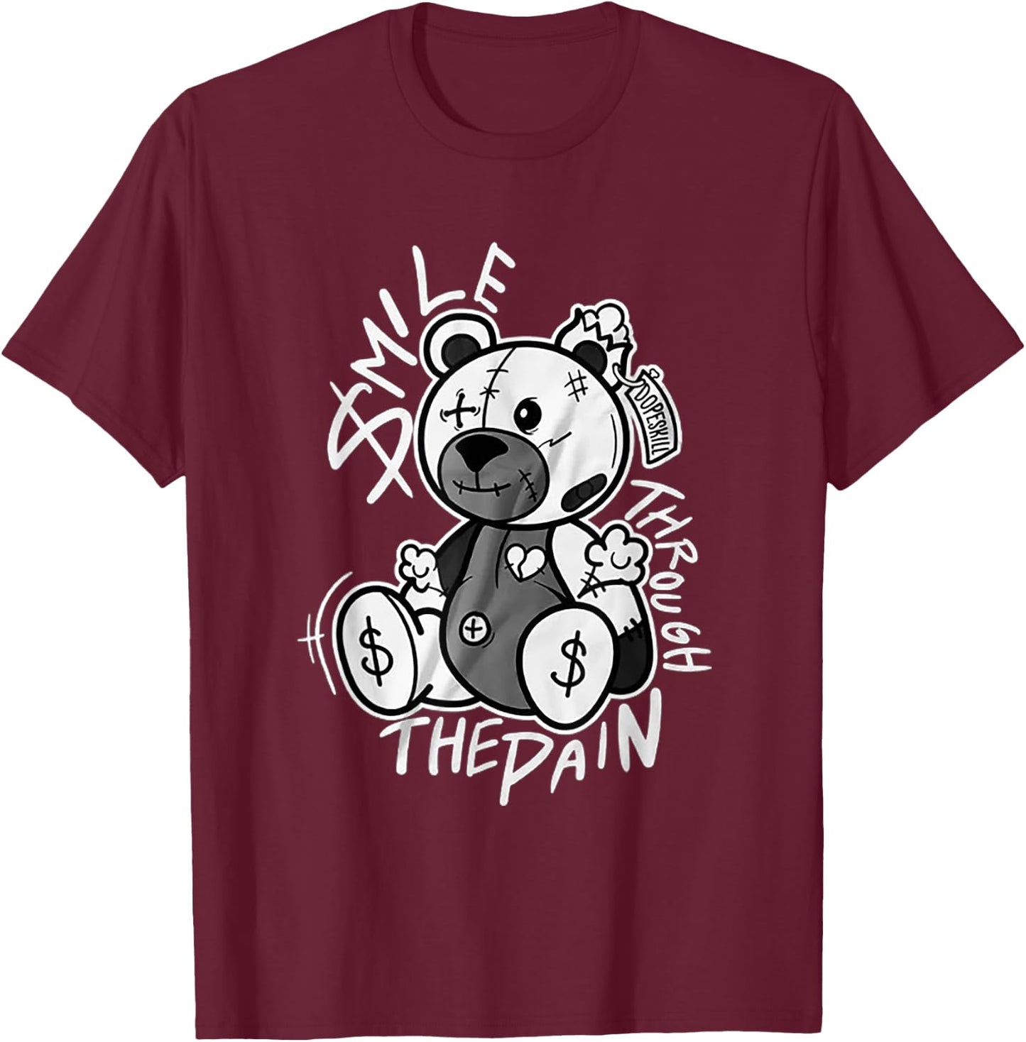 Vintage Teddy Bear Smile Letter Graphic Drop Print Smile T-Shirt - T-Shirt | Maroon