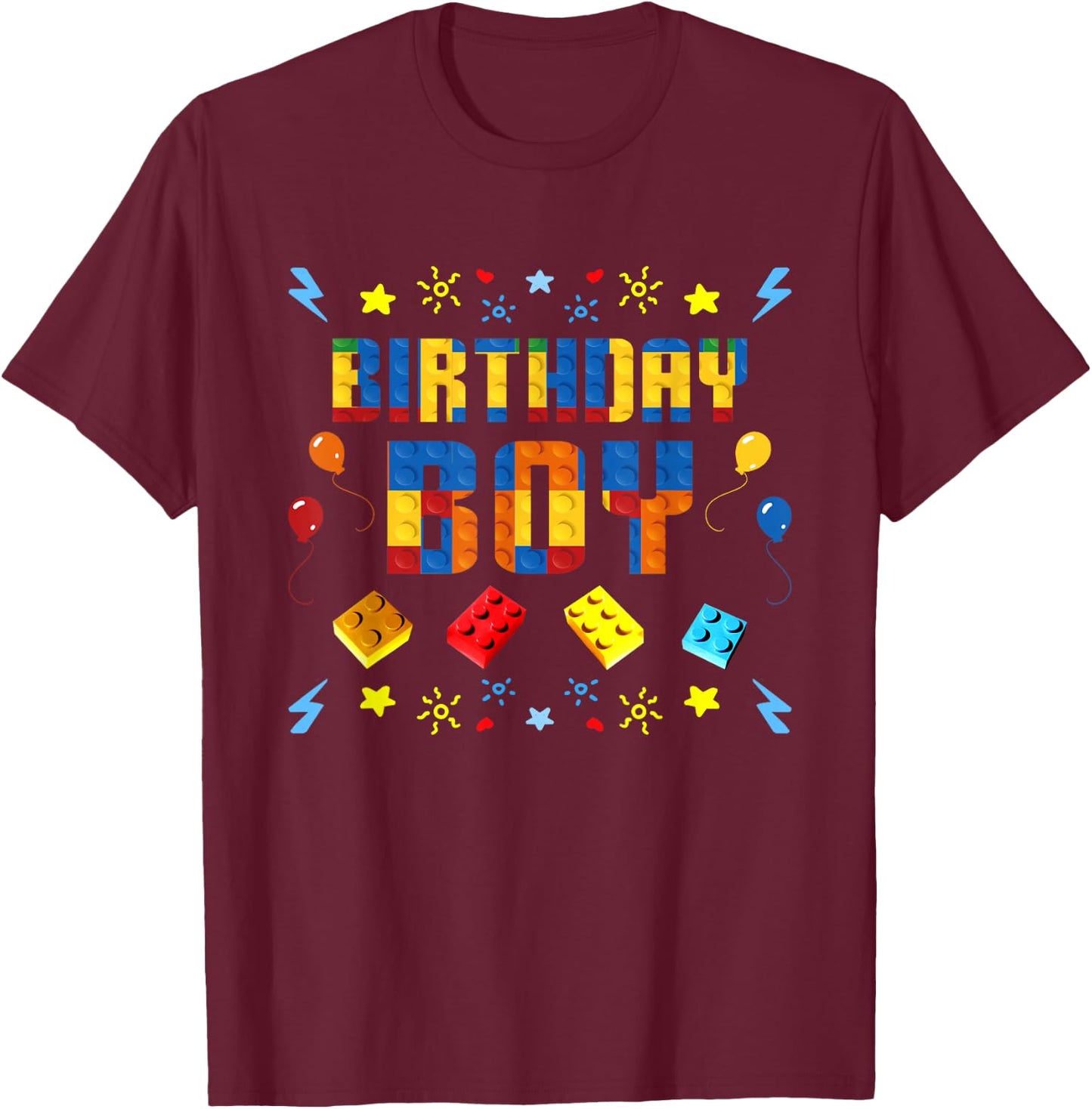 Birthday Boy Master Builder Building Blocks Matching Kids T-Shirt - T-Shirt | Maroon