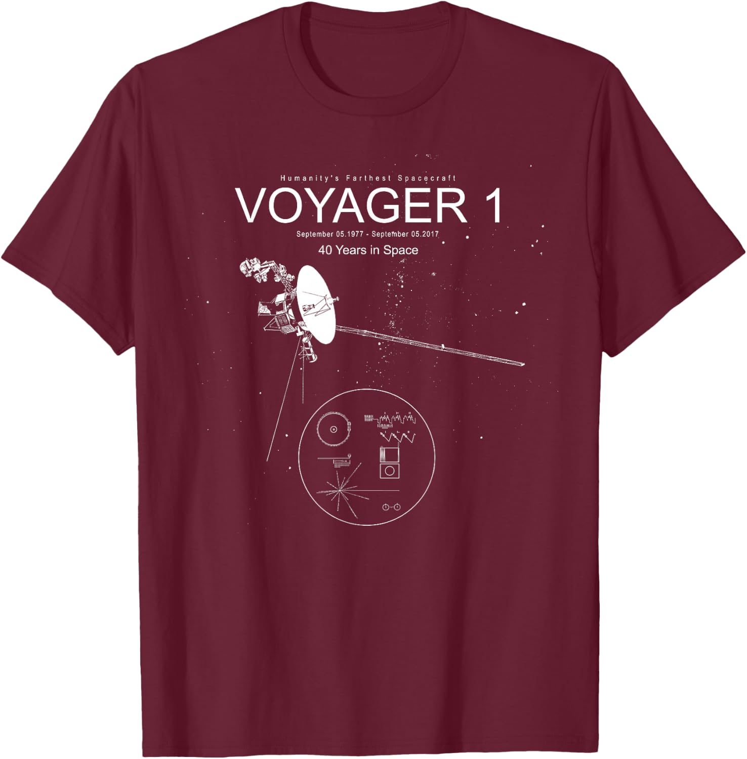 Voyager 1-Humanity's Farthest Spacecraft-40 Years in Space T-Shirt - T-Shirt | Maroon