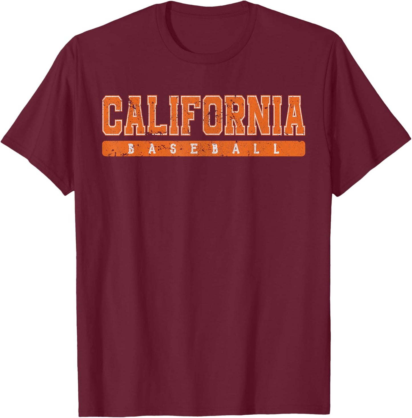 California Baseball Orange Vintage Text T-Shirt - T-Shirt | Maroon