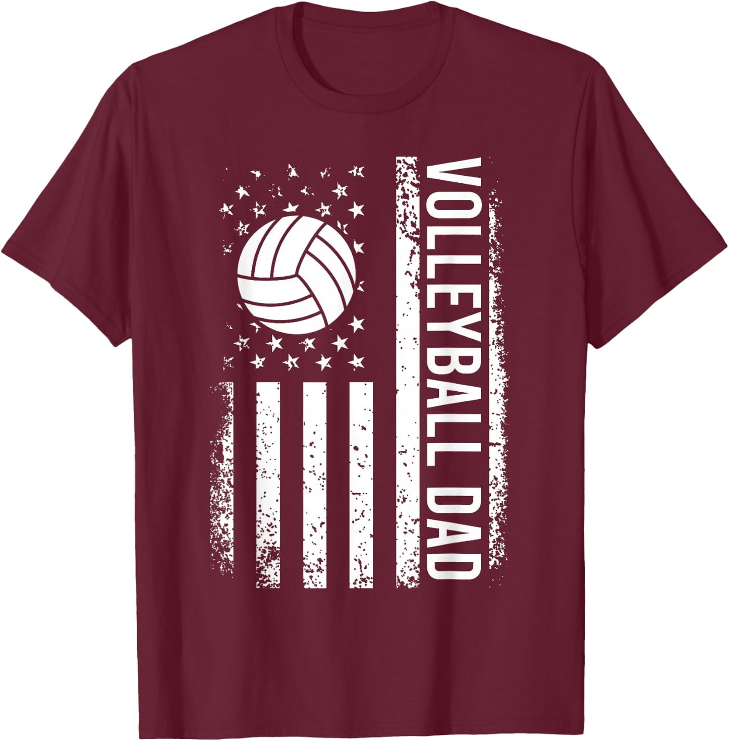 Vintage Volleyball Dad USA Flag Retro Fathers Day Daddy Papa T-Shirt - T-Shirt | Maroon