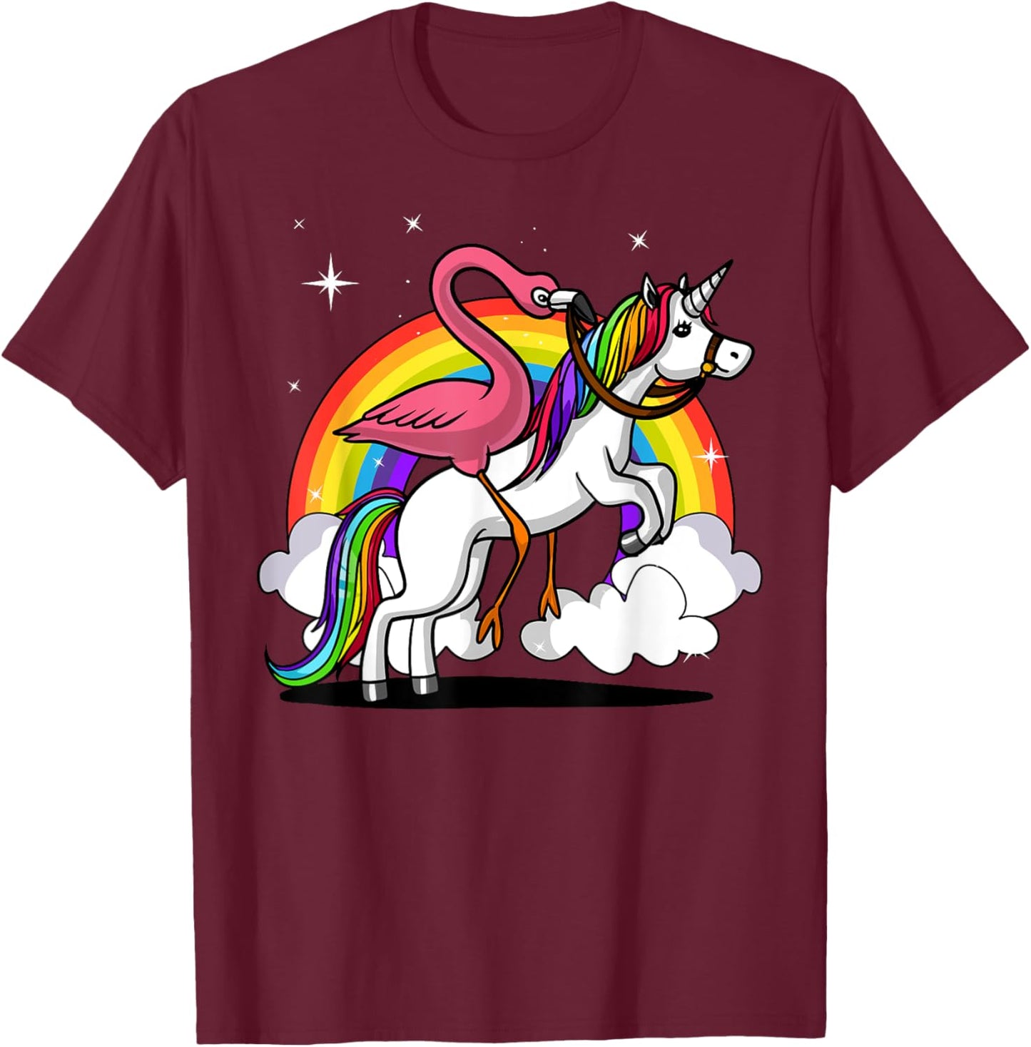 Flamingo Bird Riding Unicorn Magical Rainbow Kids Girls T-Shirt - T-Shirt | Maroon