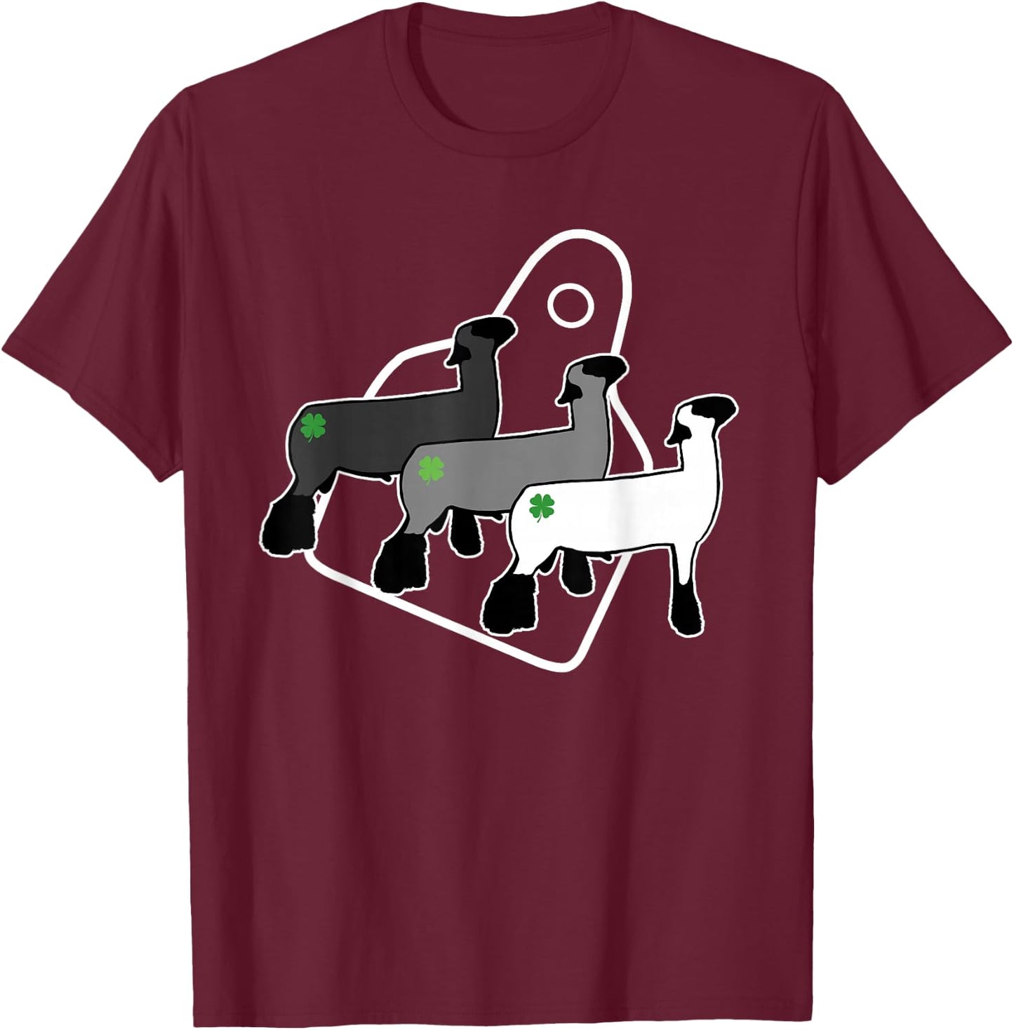 Show Club Lamb with Four Leaf Clovers and Eartags T-Shirt - T-Shirt | Maroon