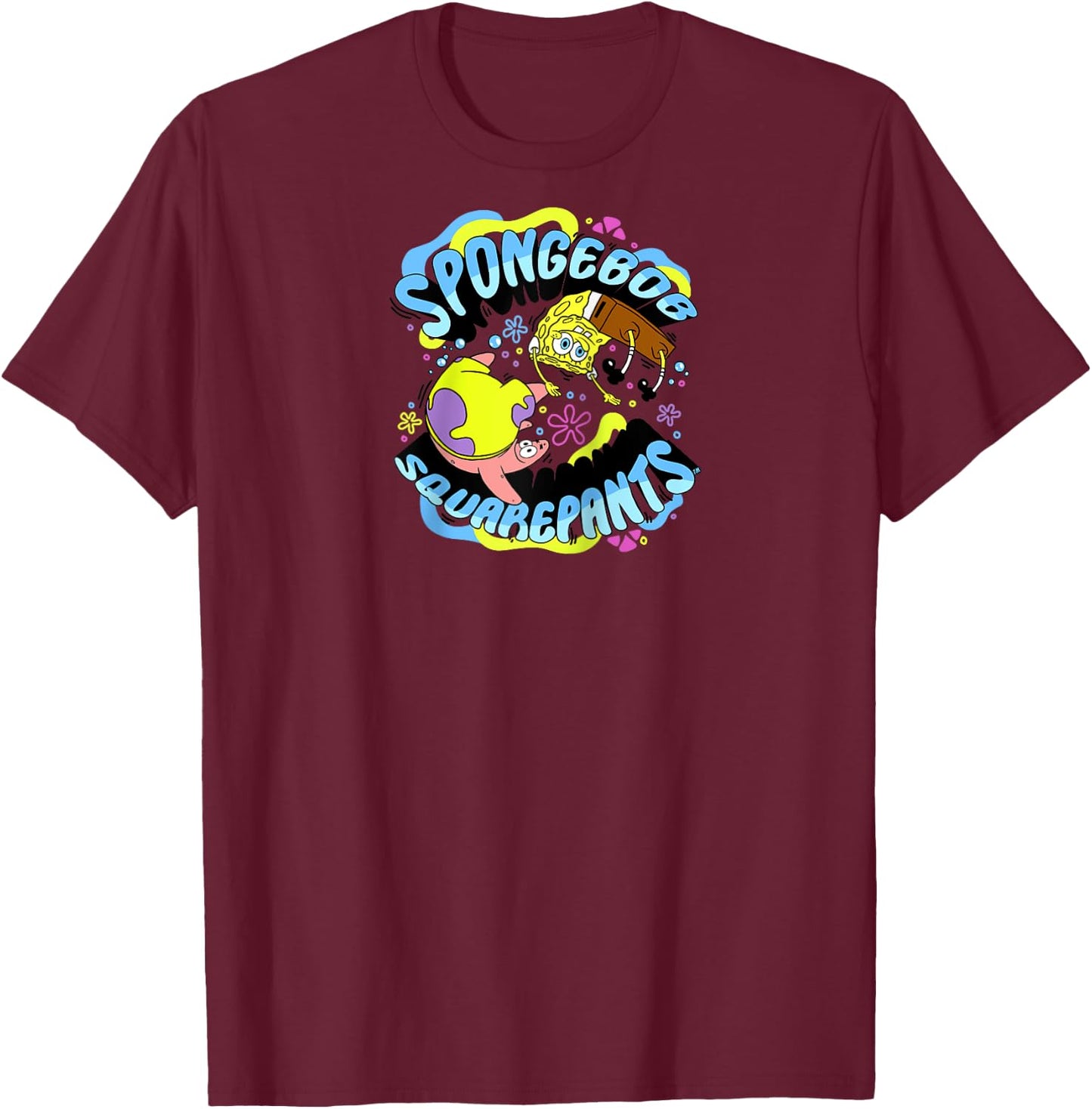 SpongeBob SquarePants Patrick & SpongeBob Friends Poster Raglan Baseball T-Shirt - T-Shirt | Maroon