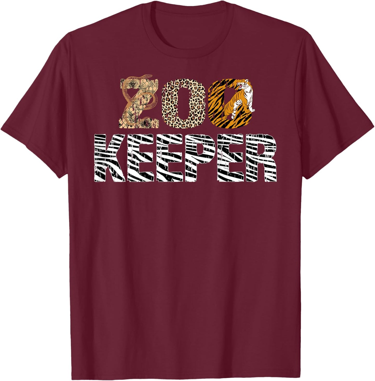 Zookeeper Costume African Animals Zebra Wild Print On Back T-Shirt - T-Shirt | Maroon