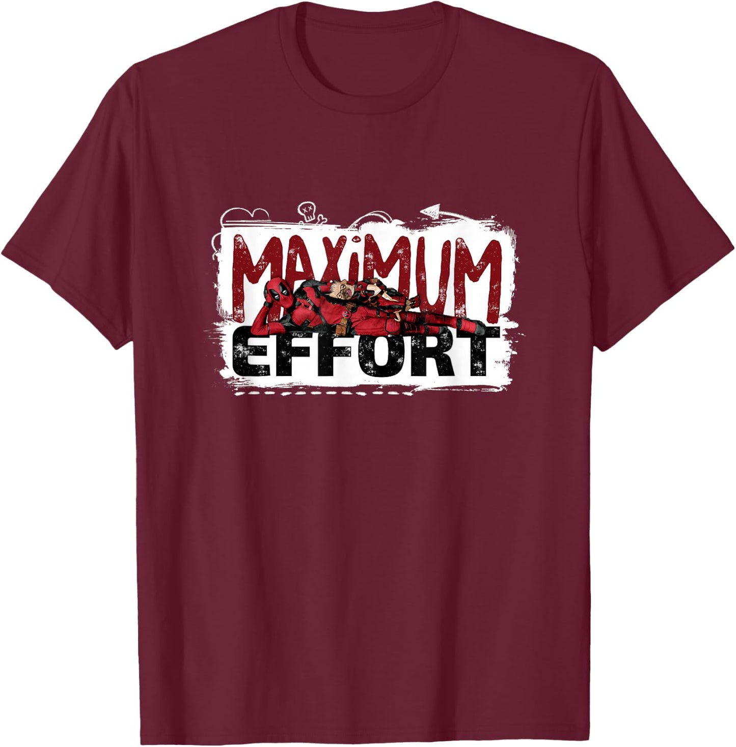 Marvel Deadpool & Wolverine Maximum Effort Split Logo T-Shirt - T-Shirt | Maroon