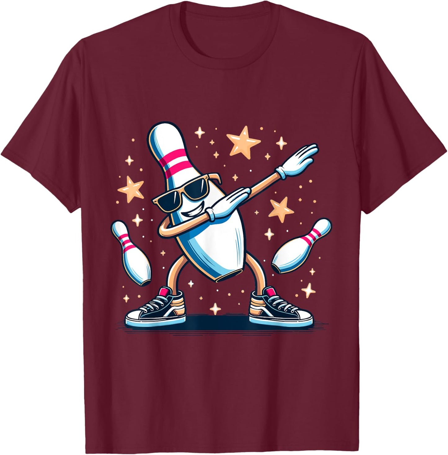 Bowling Pin Dabbing Sunglasses Bowler Player Kids Boys Men T-Shirt - T-Shirt | Maroon