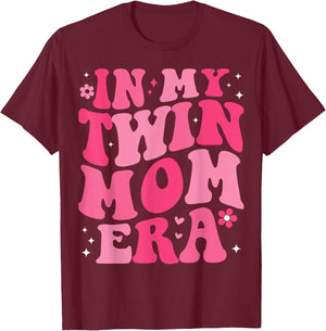 In My Twin Mom Era Groovy Funny Mom Of Twins Mother's Day T-Shirt - T-Shirt | Maroon