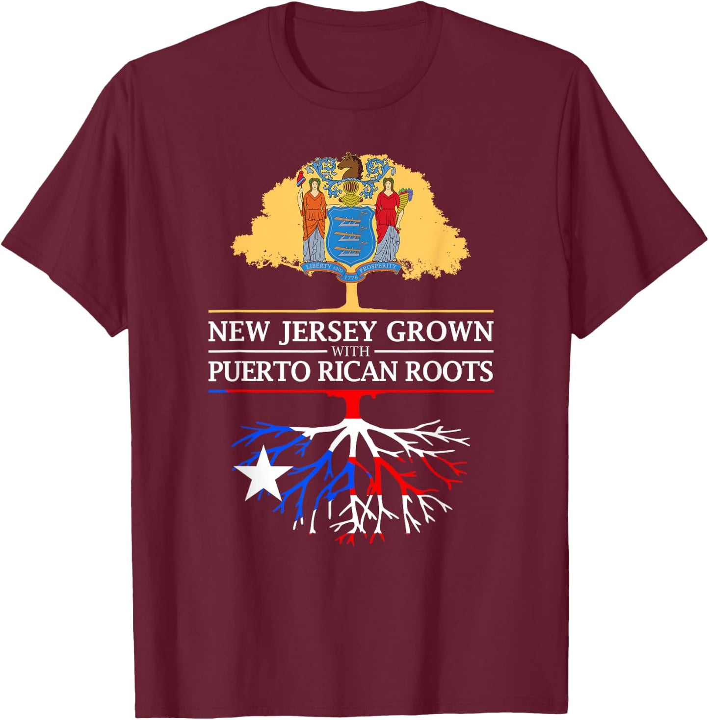 New Jersey Grown with Puerto Rican Roots T-Shirt - T-Shirt | Maroon