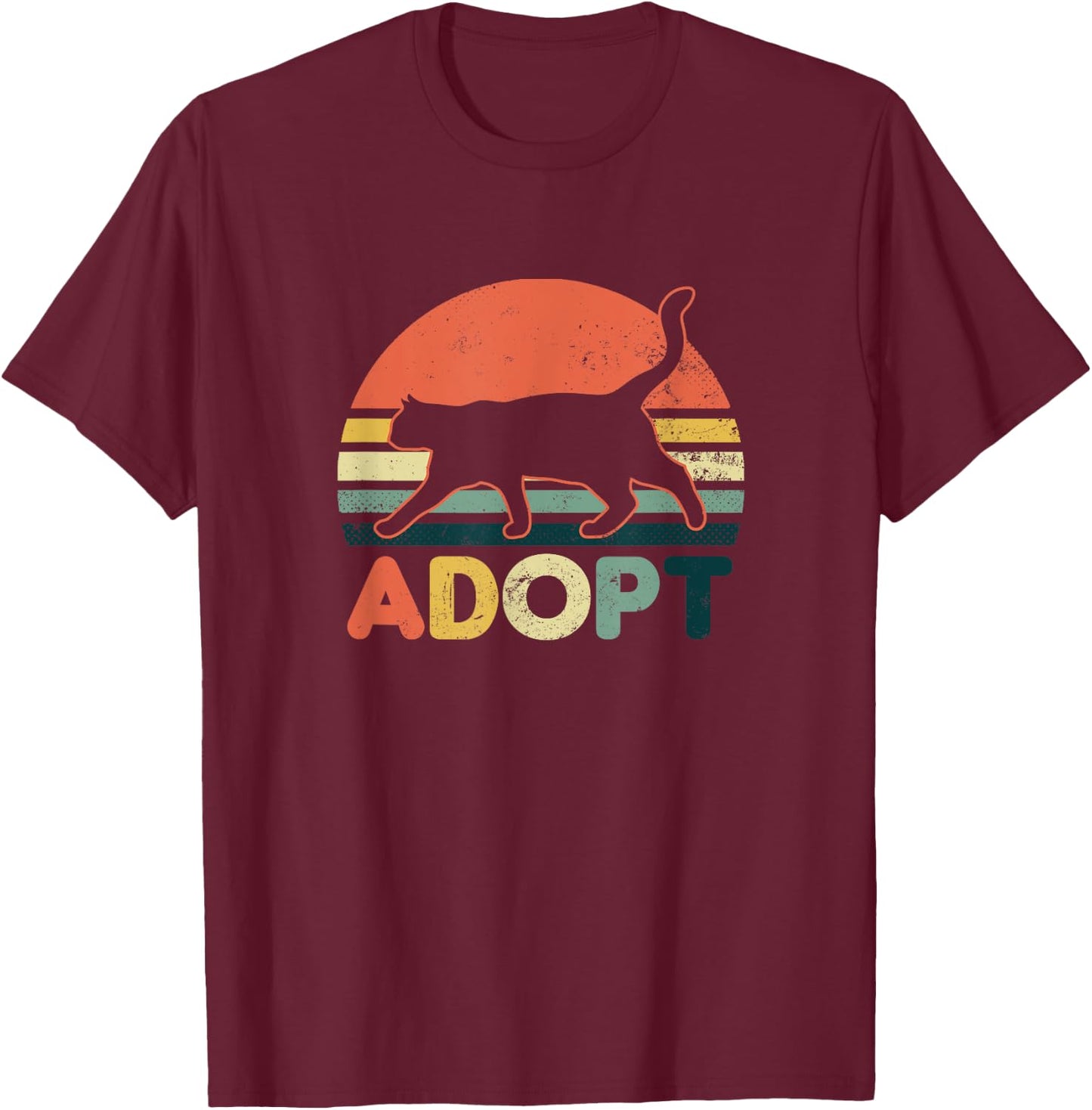 Cat Adoption Design Vintage Retro Sunset Adopt Gift Men Women T-Shirt - T-Shirt | Maroon