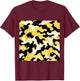 BY CRADOX CREATIVE Yellow Cream and Black Camouflage Art Pretty Pattern Camo , Small T-Shirt - T-Shirt | Maroon