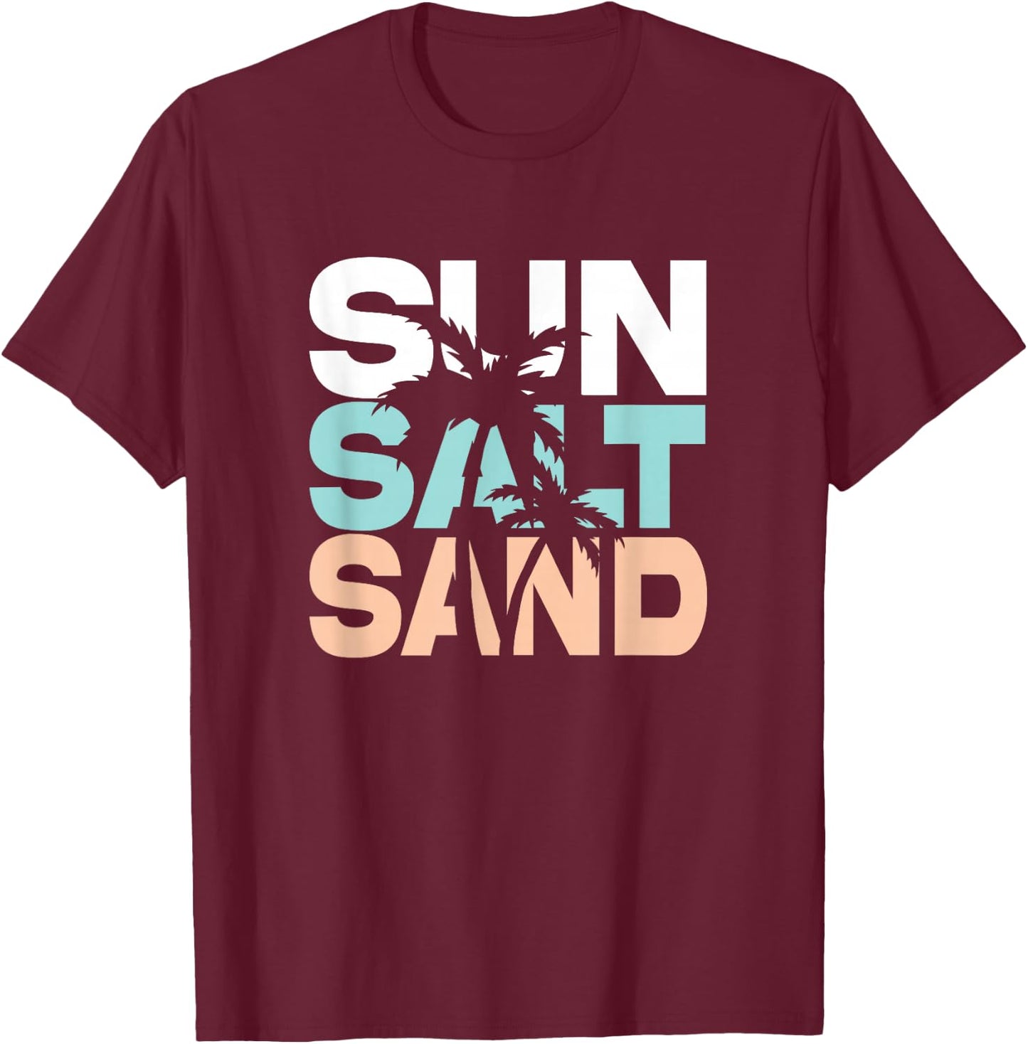 Sun Salt Sand Summer Retro Colourful Happy Holiday Palm Trees T-Shirt - T-Shirt | Maroon