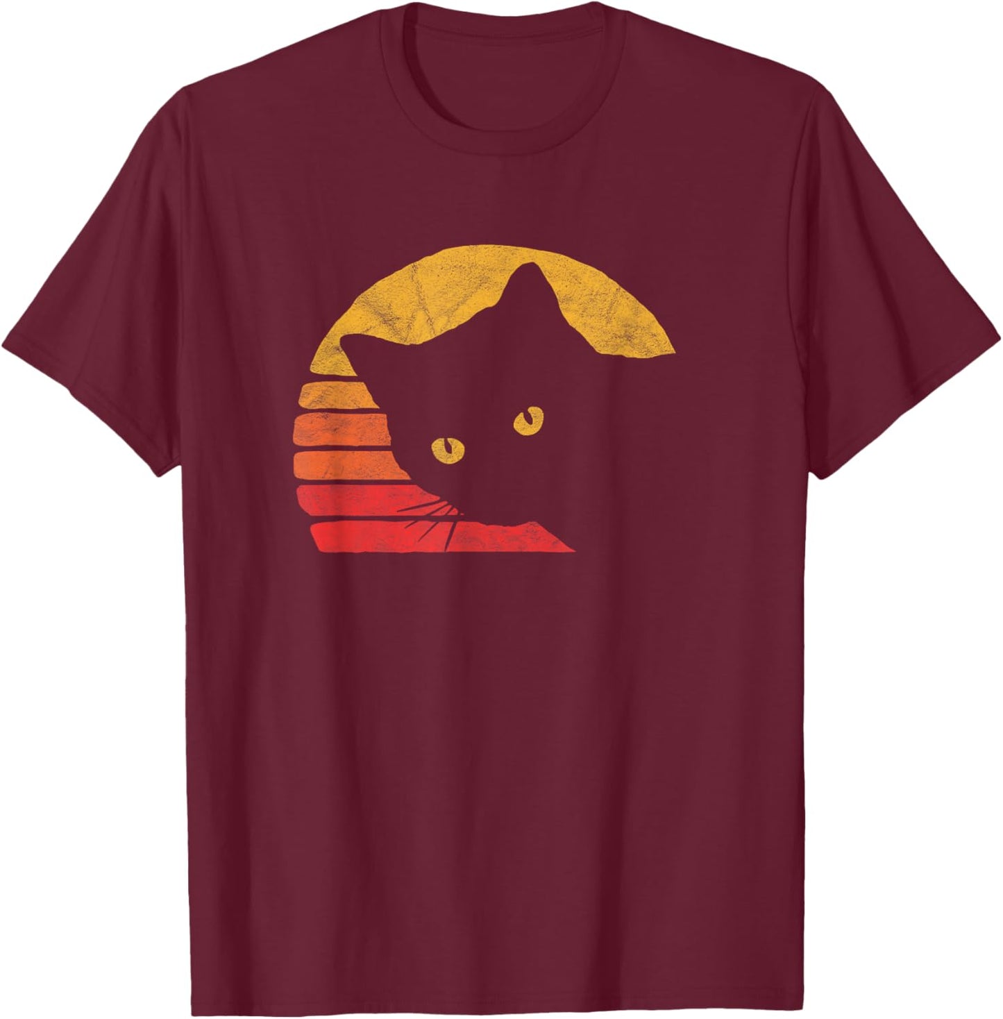 Vintage Eighties Style Cat Retro Distressed Design T-Shirt - T-Shirt | Maroon