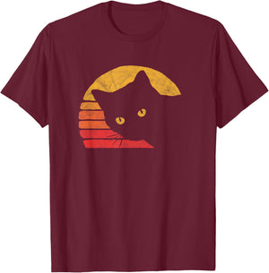 Vintage Eighties Style Cat Retro Distressed Design T-Shirt - T-Shirt | Maroon