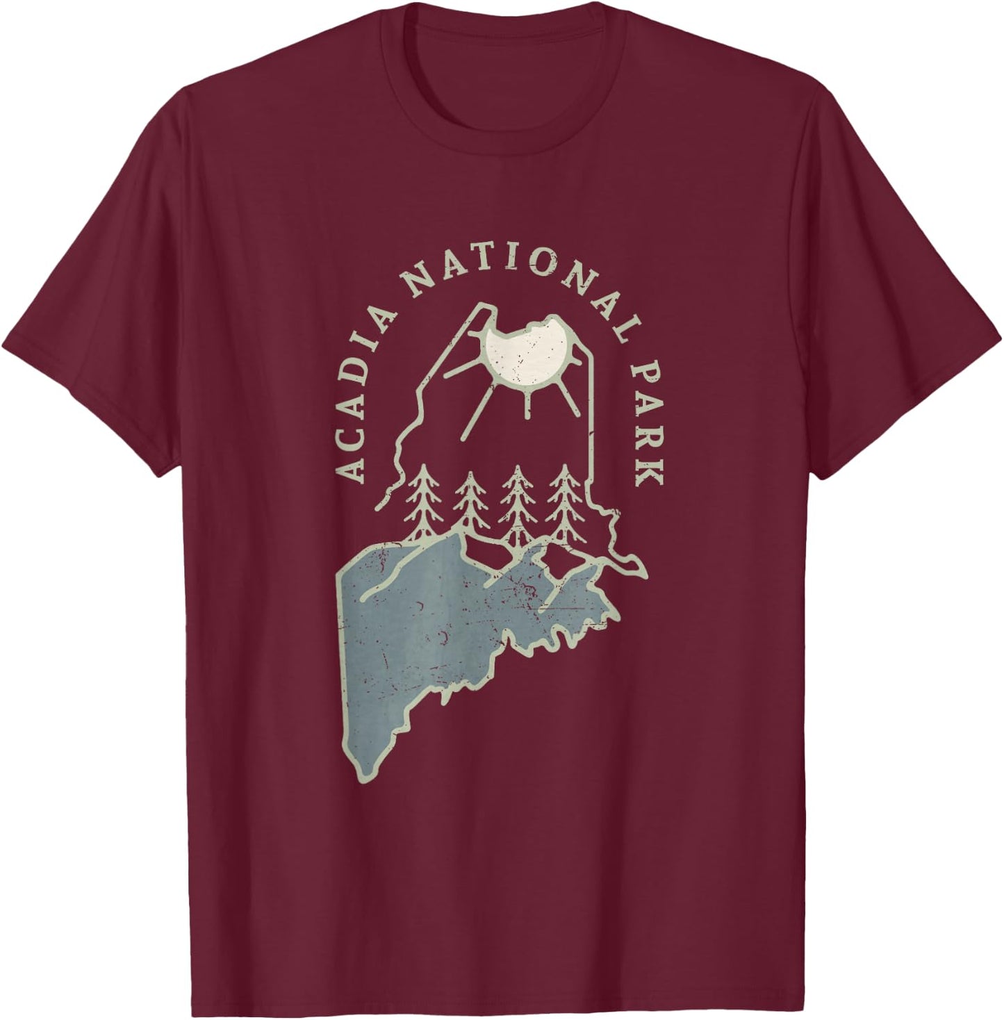 Vintage Acadia National Park Nature Inside Maine State Map T-Shirt - T-Shirt | Maroon