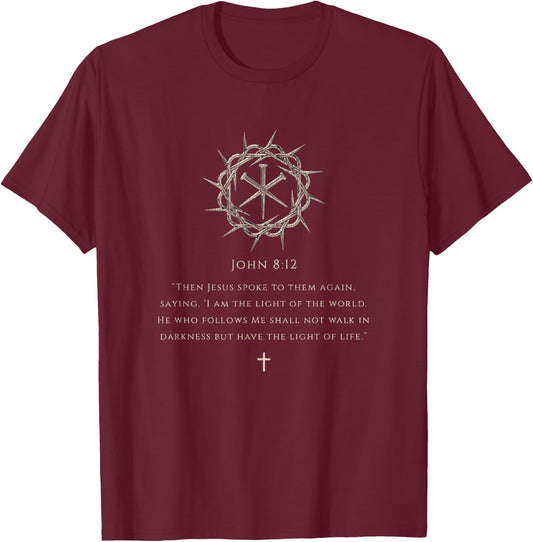 Vintage Bible Verse John 8:12 Jesus Quote Saying T-Shirt - T-Shirt | Maroon