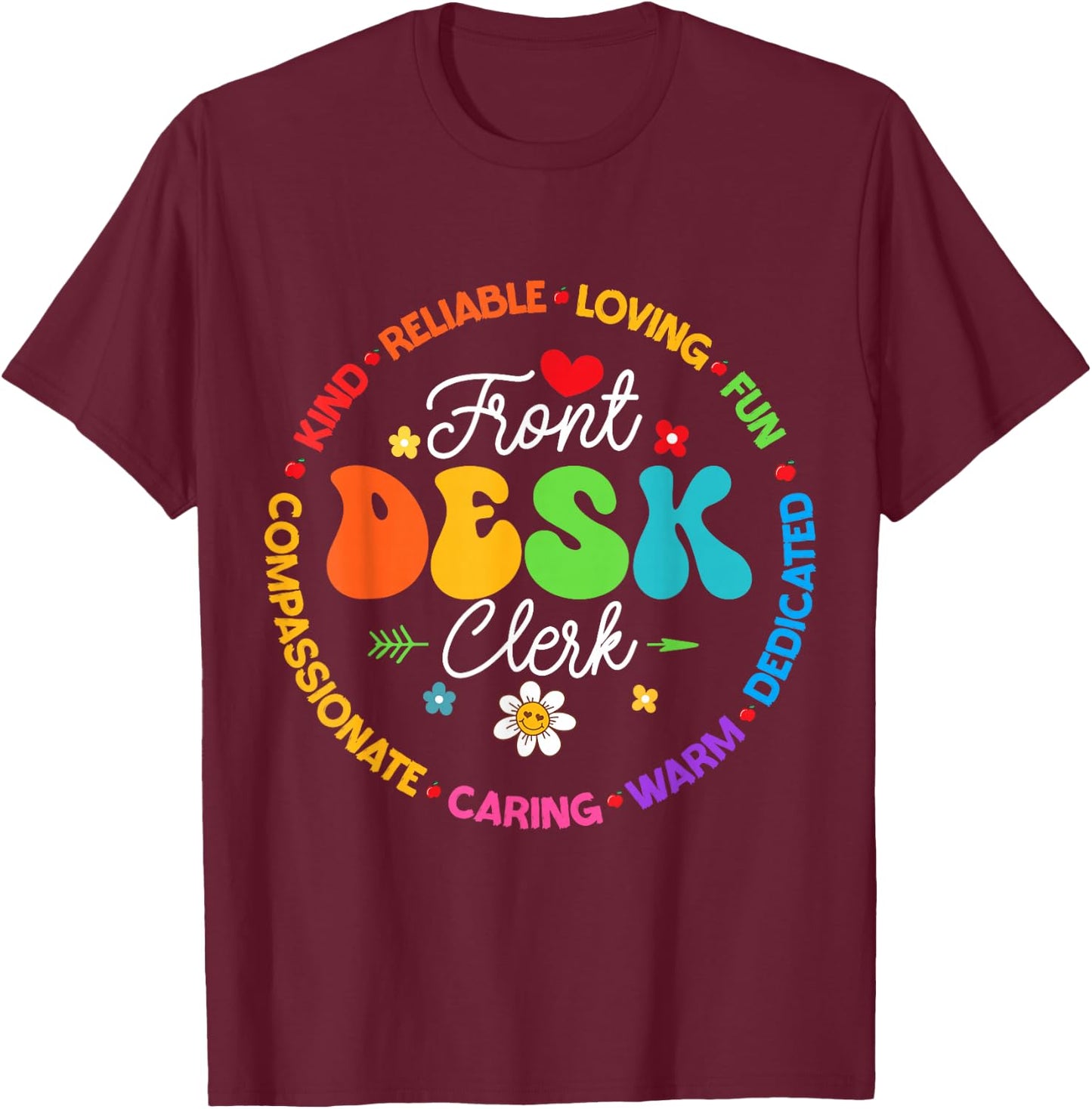 Groovy Front Desk Clerk Secretary Admin Appreciation Week T-Shirt - T-Shirt | Maroon