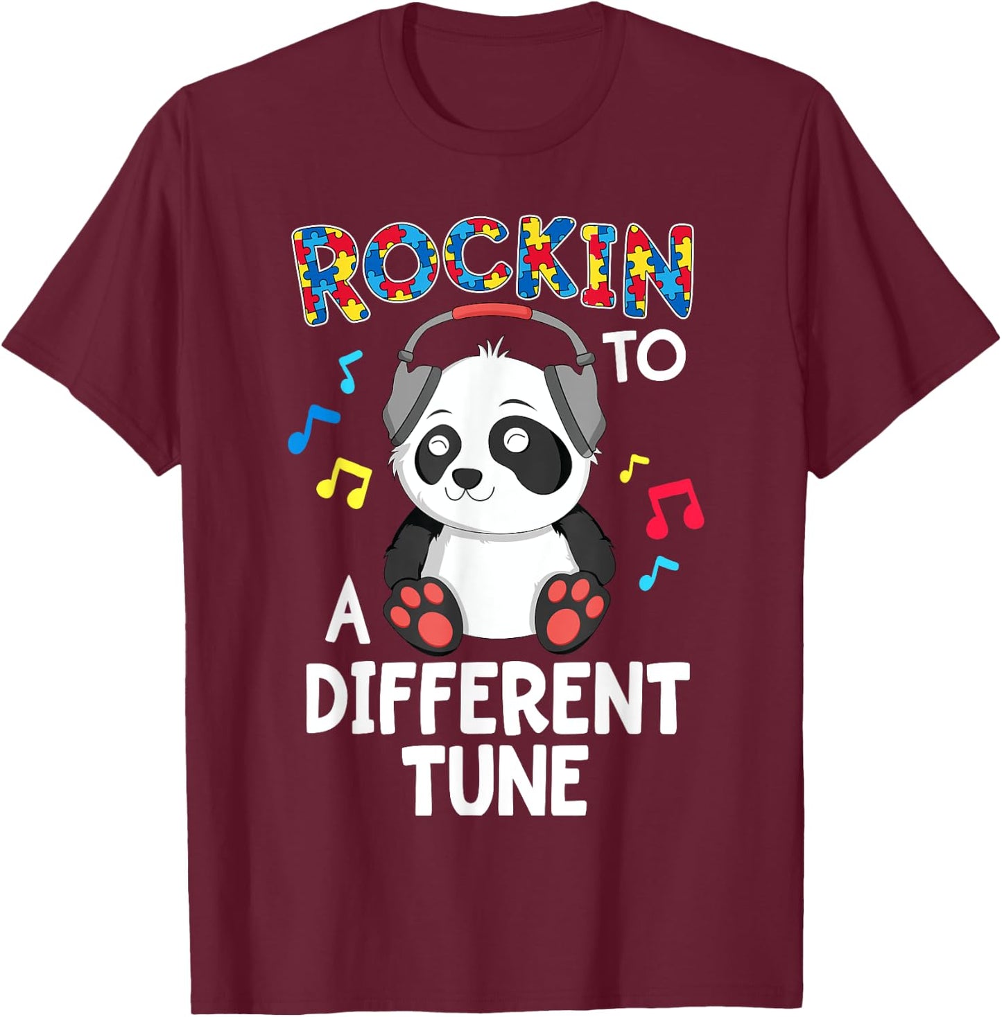 Rockin' To A Different Tune Panda Autism Awareness Kids T-Shirt - T-Shirt | Maroon