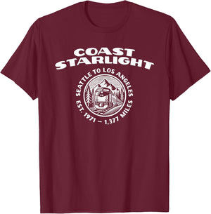 Coast Starlight Rail Train T-Shirt - T-Shirt | Maroon