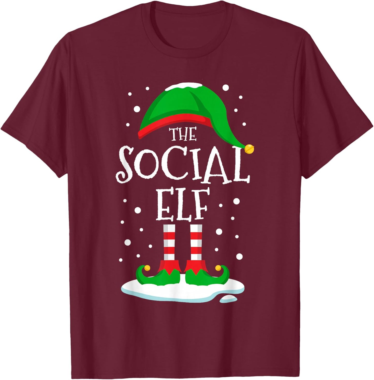 The Social Elf Christmas Family Matching Xmas Group Funny T-Shirt - T-Shirt | Maroon