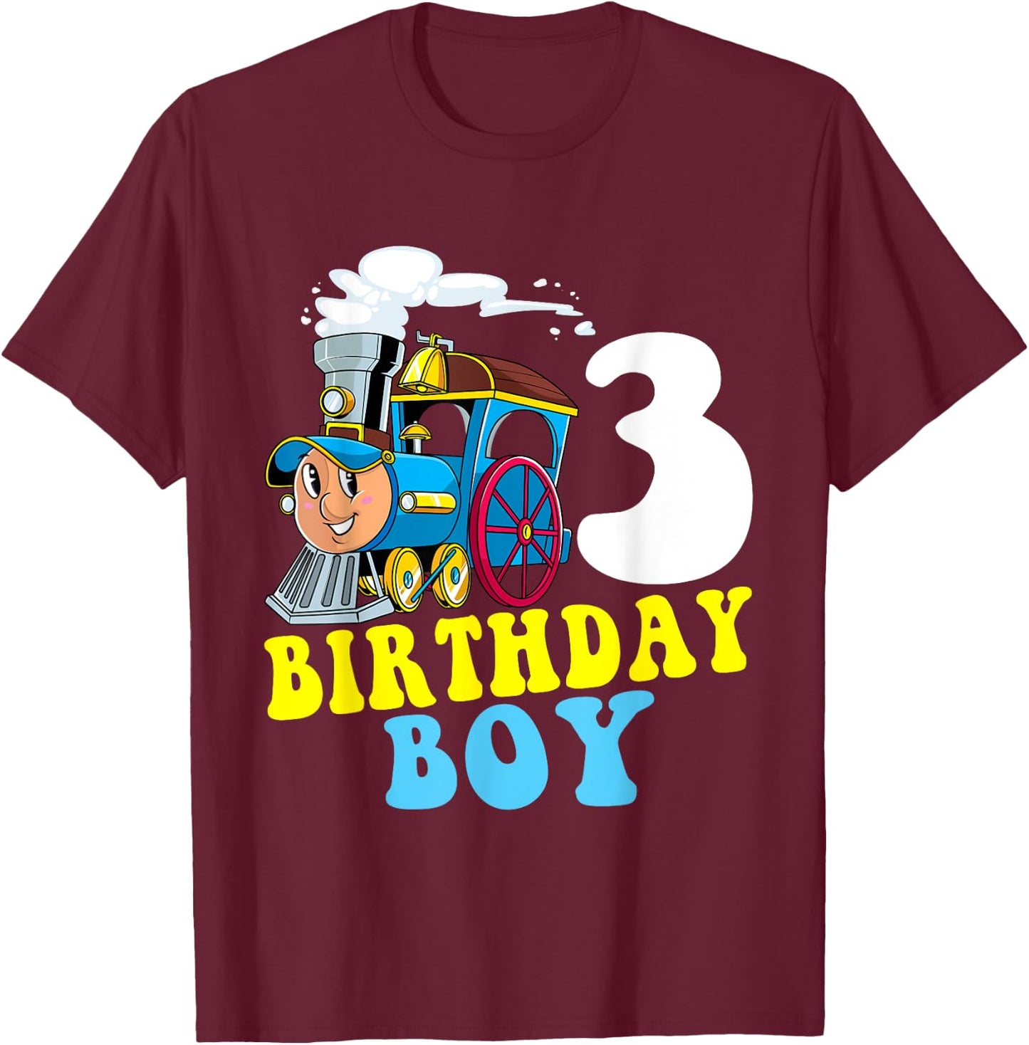 3rd Birthday Boy Train Lovers Three Years Old Kids Toddlers T-Shirt - T-Shirt | Maroon