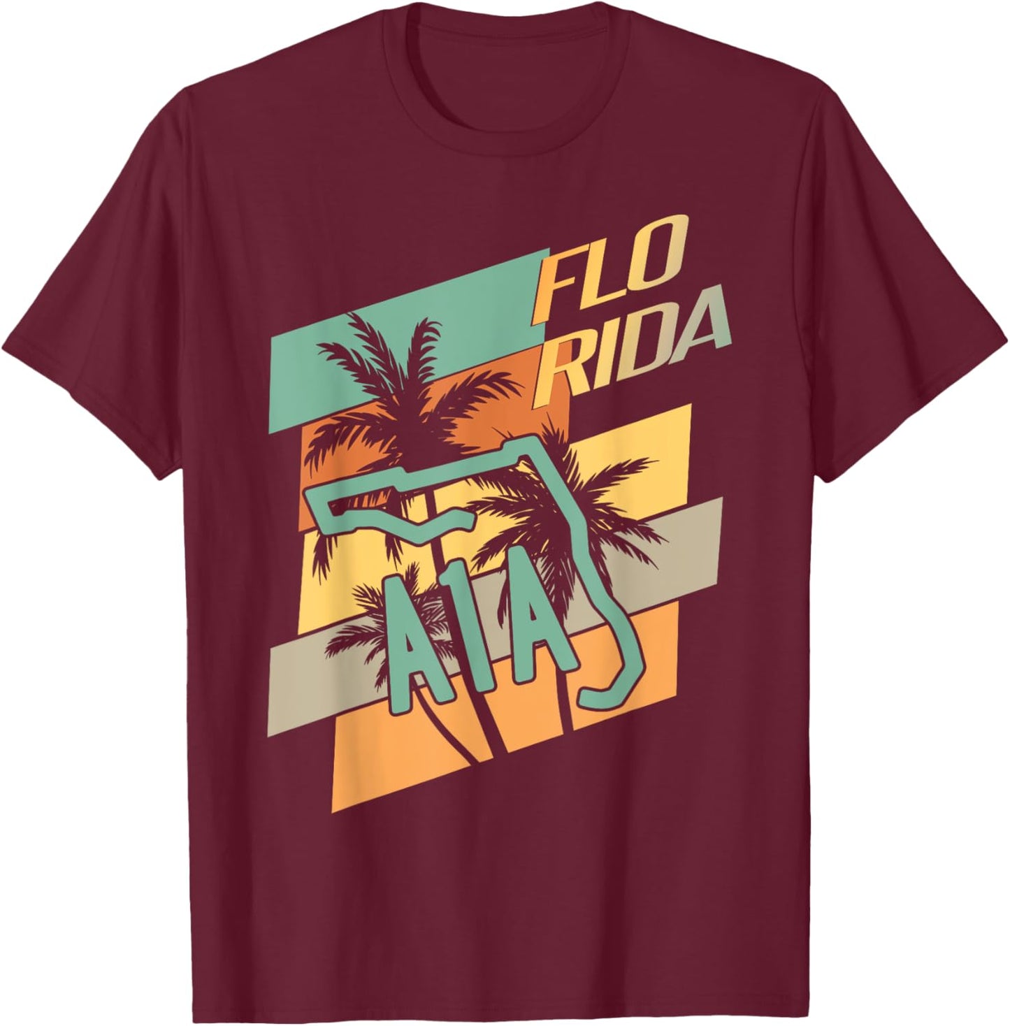 Florida - Palm Trees - A1A Beachfront Ave Souvenir T-Shirt - T-Shirt | Maroon