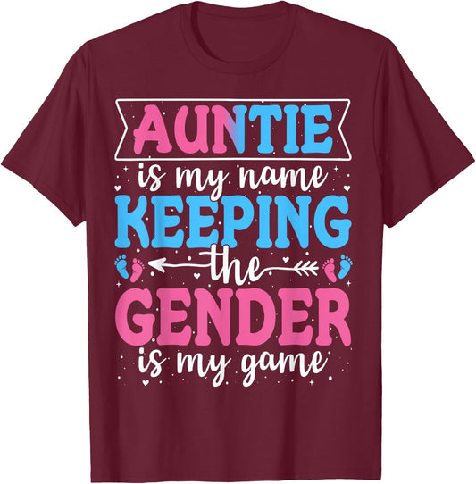 Keeper Of The Gender Auntie Baby Announcement Family Party T-Shirt - T-Shirt | Maroon