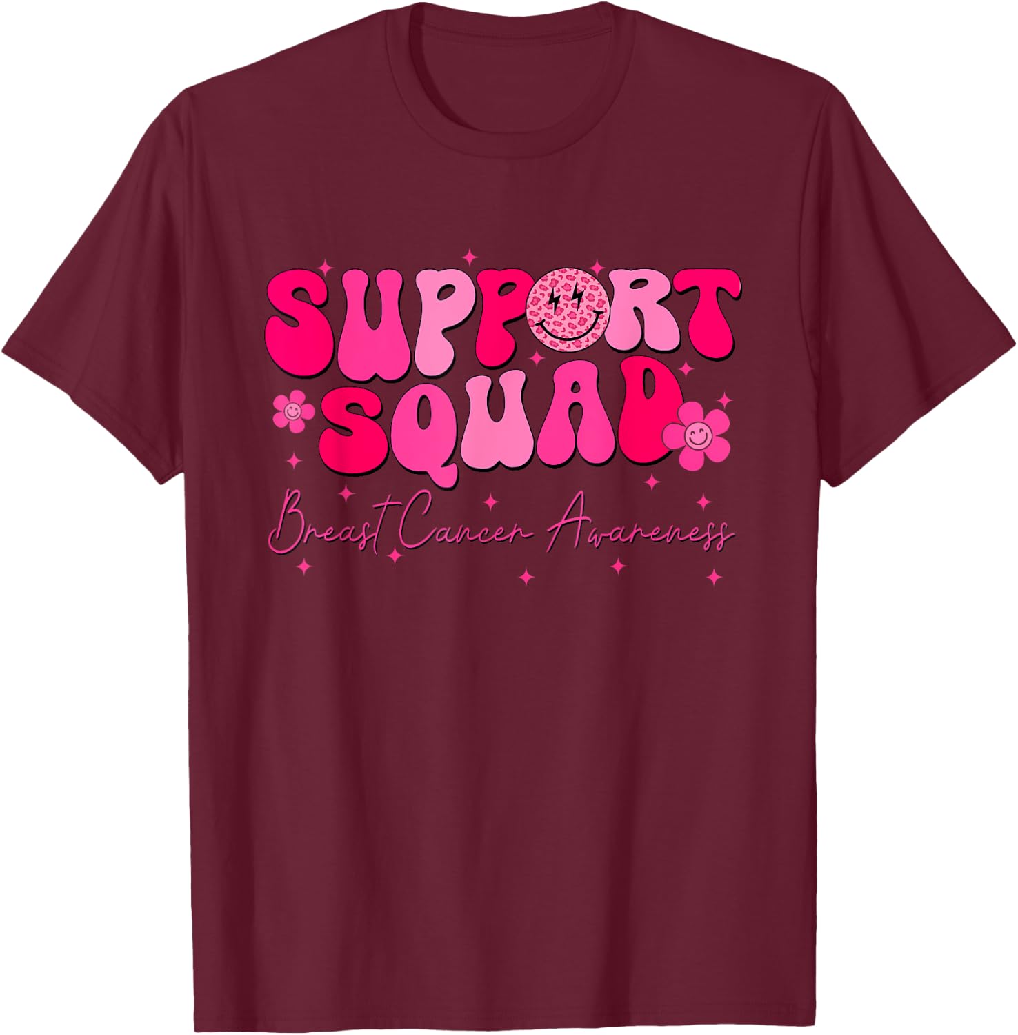 Groovy Support Squad Breast Cancer Awareness Warrior T-Shirt - T-Shirt | Maroon