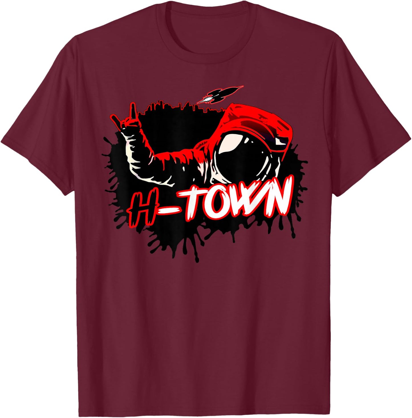 Houston Texas Astronaut H-Town Hand Sign Houston Basketball T-Shirt - T-Shirt | Maroon