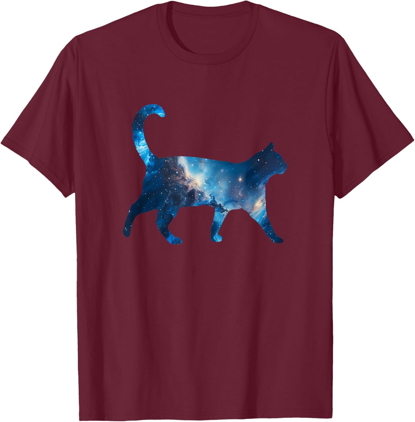 Aesthetic Silhouette Stars Space Galaxy Cat T-Shirt - T-Shirt | Maroon