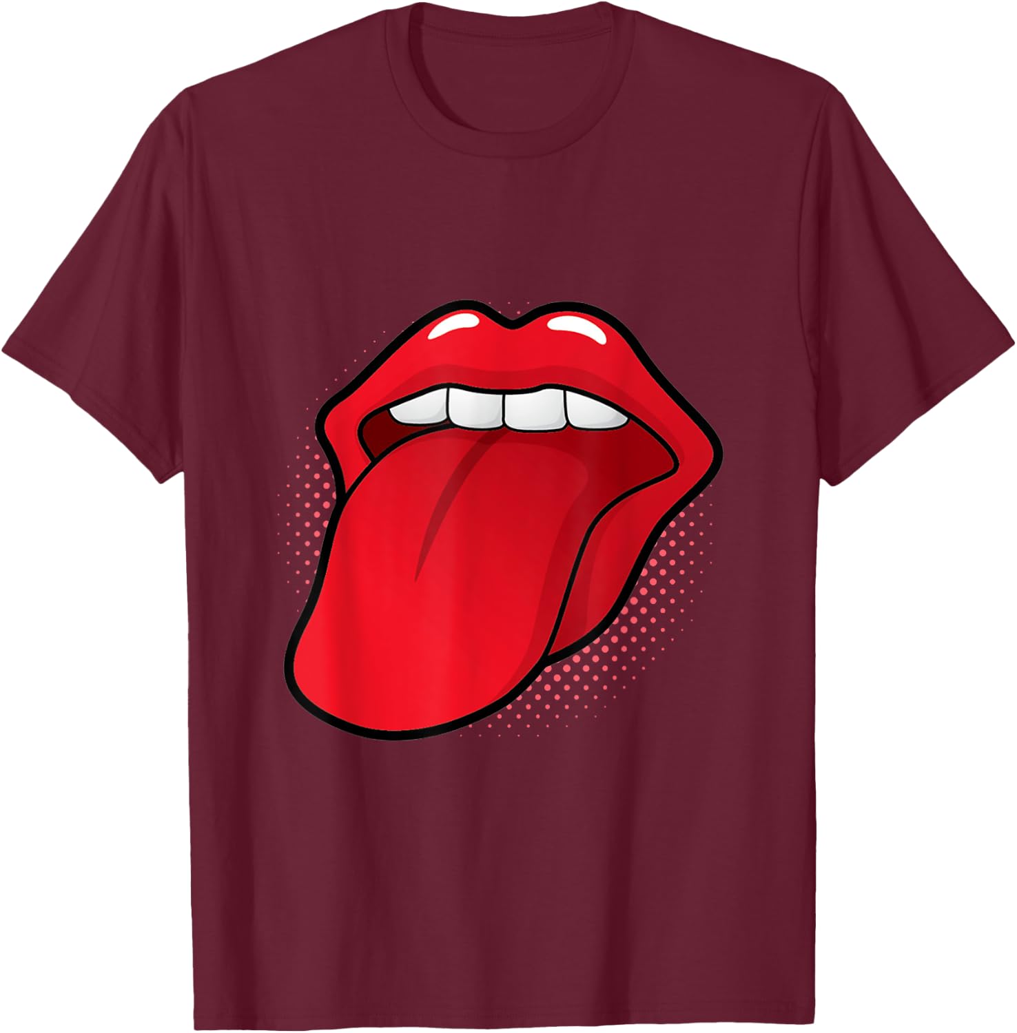 Tongue Out Red Lips Kissing Mouth Lipstick Kissing Lick T-Shirt - T-Shirt | Maroon