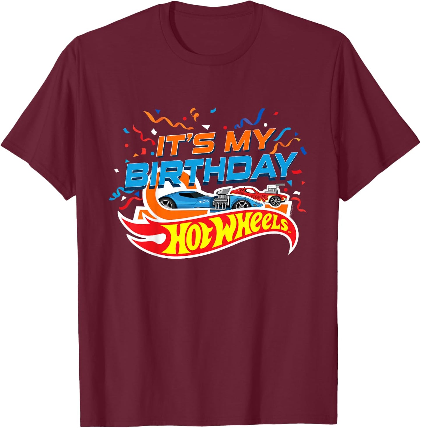 Kids Hot Wheels It's My Birthday Confetti T-Shirt - T-Shirt | Maroon
