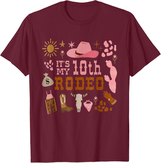 It's My 10 Year Old Shirt 10th Birthday Rodeo Cowgirl T-Shirt - T-Shirt | Maroon