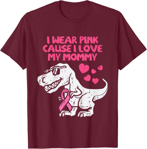 I Wear Pink Love Mommy T-Rex Kids Breast Cancer Toddler Boys T-Shirt - T-Shirt | Maroon