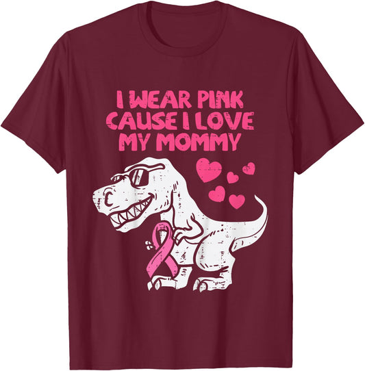 I Wear Pink Love Mommy T-Rex Kids Breast Cancer Toddler Boys T-Shirt - T-Shirt | Maroon